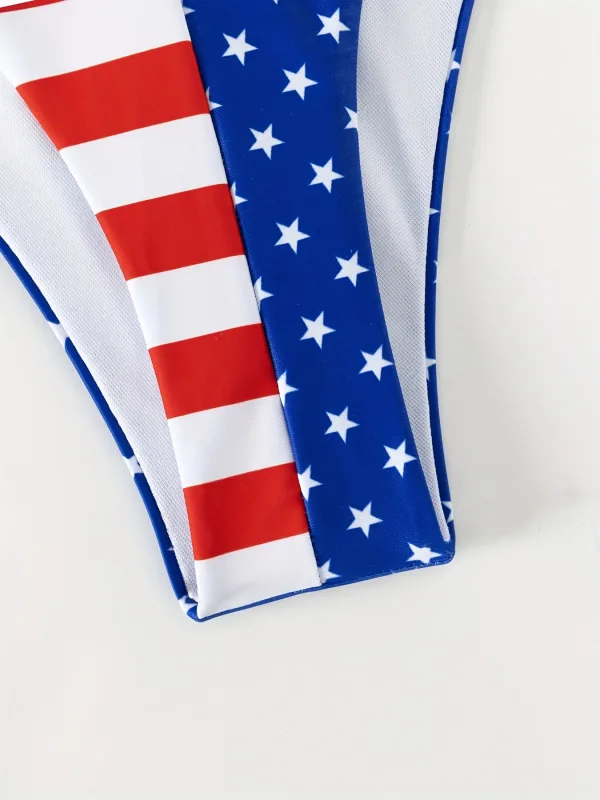 Independence Flag Print Three-Piece Swim Set