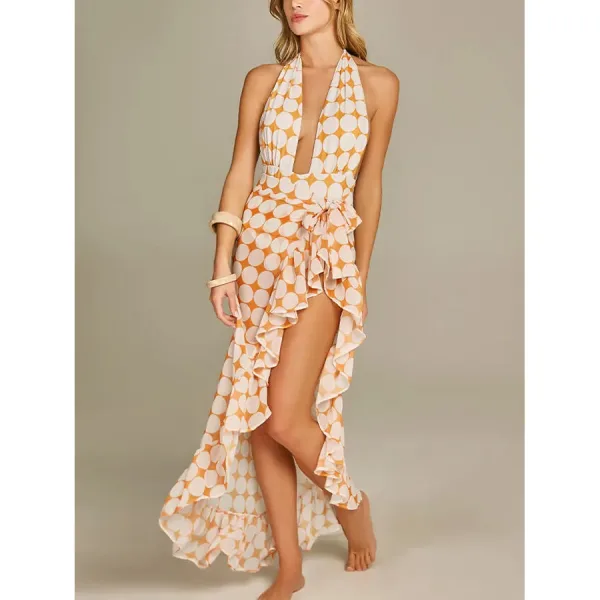 Polka Dot Halter One-Piece Swimsuit