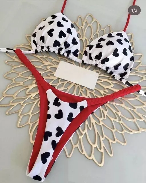 Printed Lace-Up Bikini Set