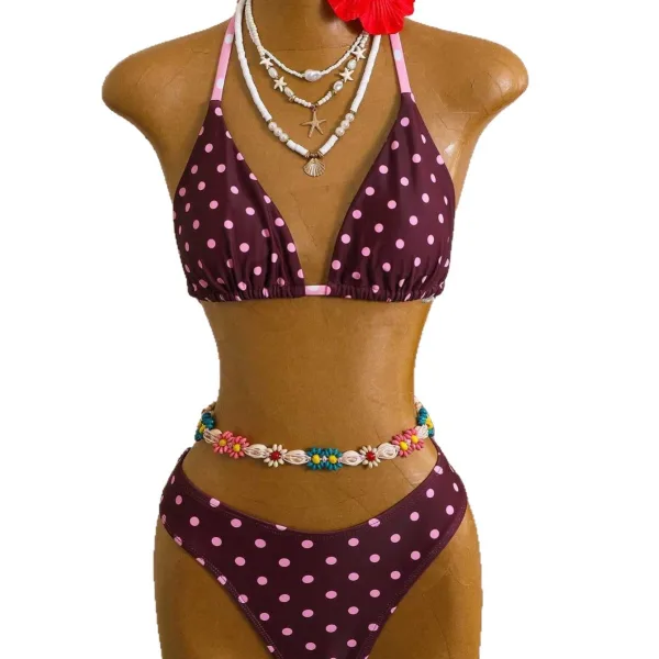 Halter Lace-Up Bikini Set in Deep Red