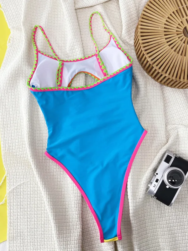 Azure Contrast Strap One-Piece Swimsuit