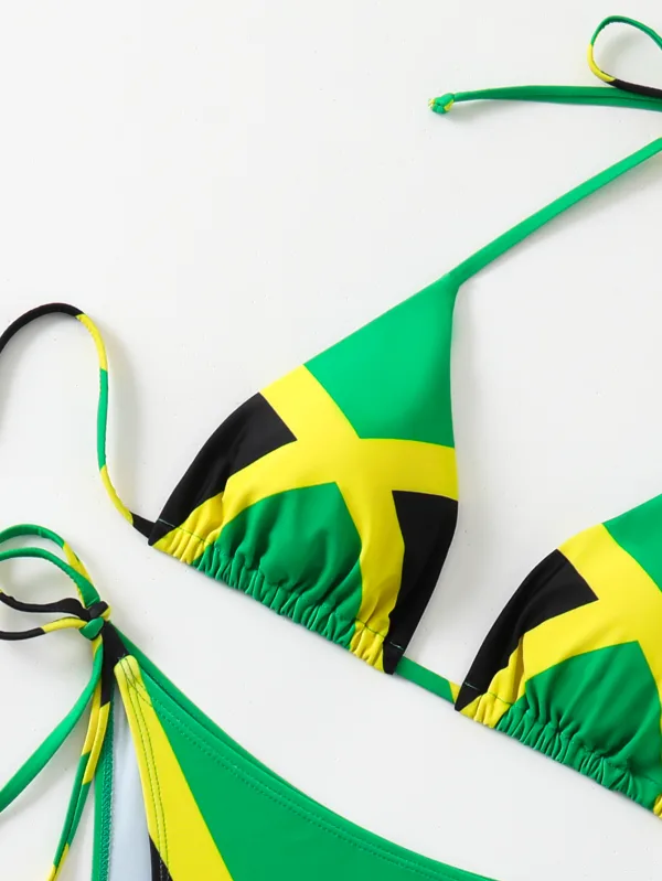 Jamaica Flag Print Triangle Bikini Set