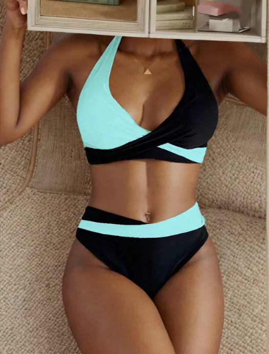Spliced Halter-Neck Bikini Set