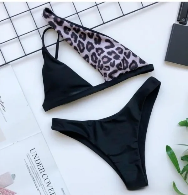 One-Shoulder Contrast Bikini Set