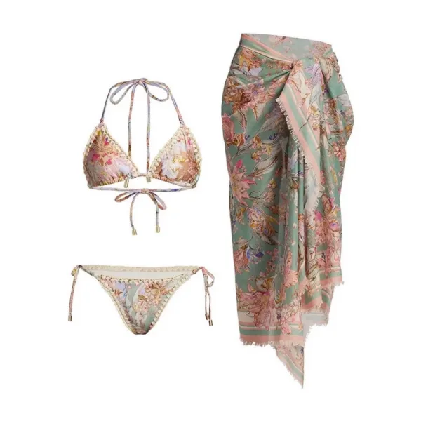 Floral Print Bikini Set with Matching Skirt