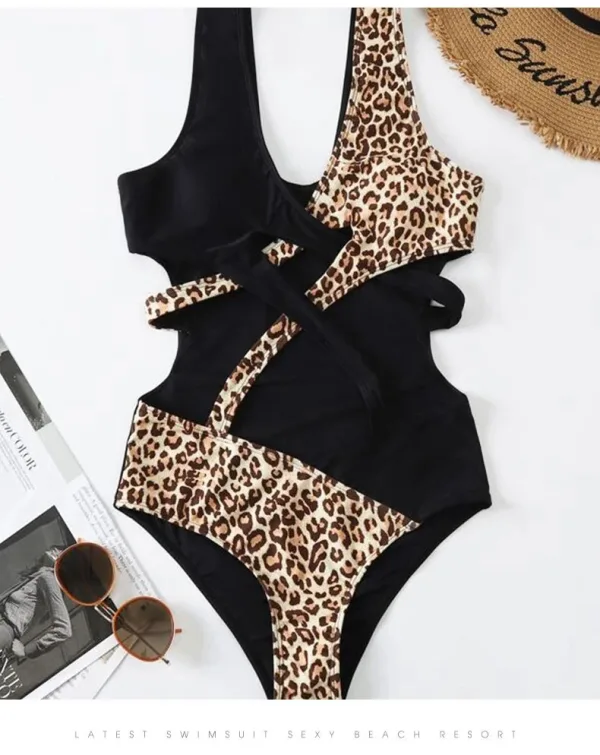 Leopard Print High-Waist One-Piece Swimsuit