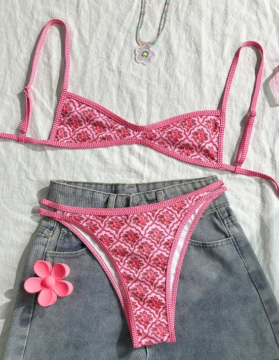 Printed Bikini Set with Adjustable Shoulder Straps