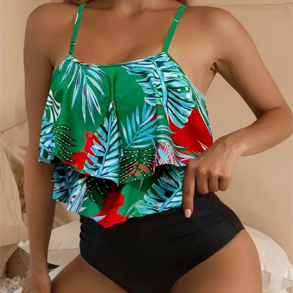 Floral Tankini Set with High-Waist Shorts