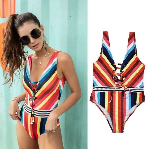 Printed Drawstring Bikini Set