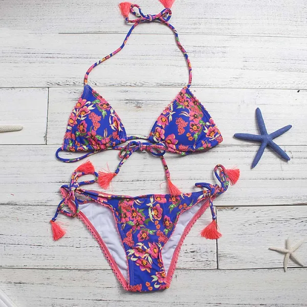 Fringed Bikini Set with Bohemian Print