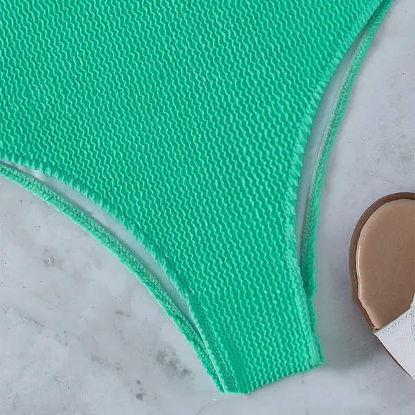 One-Shoulder Solid Green One-Piece Swimsuit
