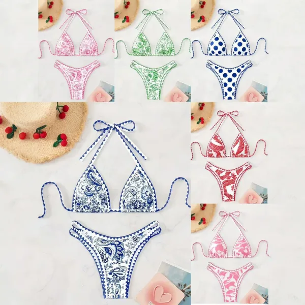 Floral Halter Triangle Bikini Set