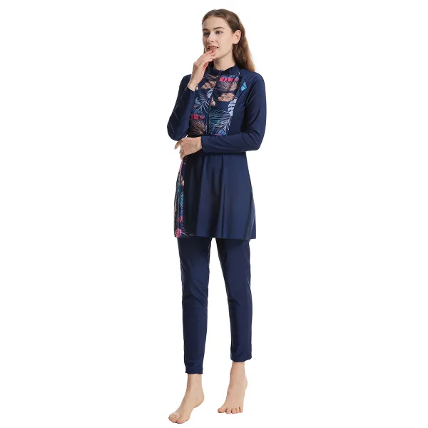 Stitched Three-Piece Swim Set with Matching Cap