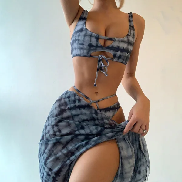 Printed Chiffon Three-Piece Bikini Set