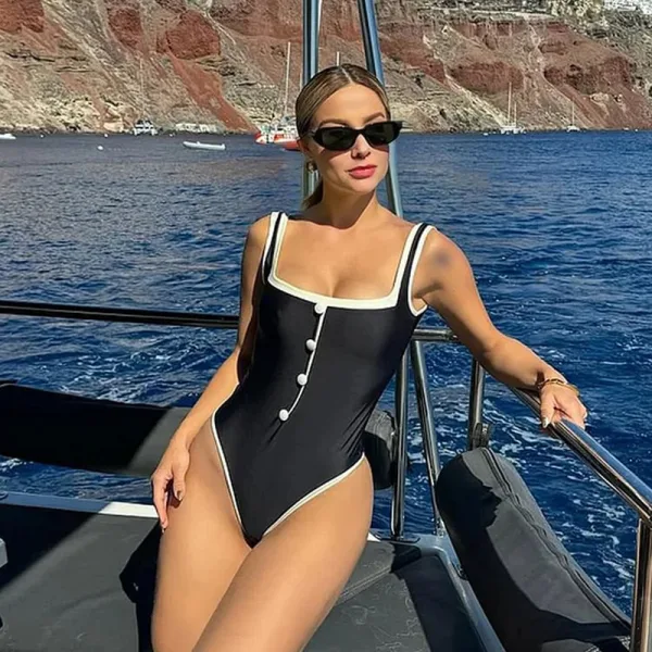 Monochrome Contrast One-Piece Swimsuit