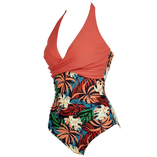 Floral Print One-Piece Swimsuit with Backless Lace-Up Detail