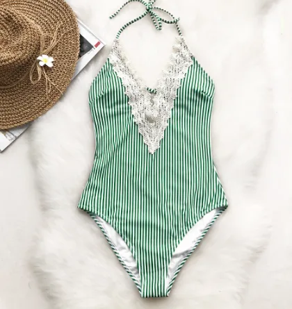 Striped Lace One-Piece Swimsuit