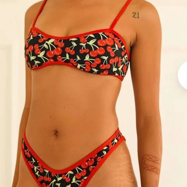 Cherry Print Bandeau Bikini Set