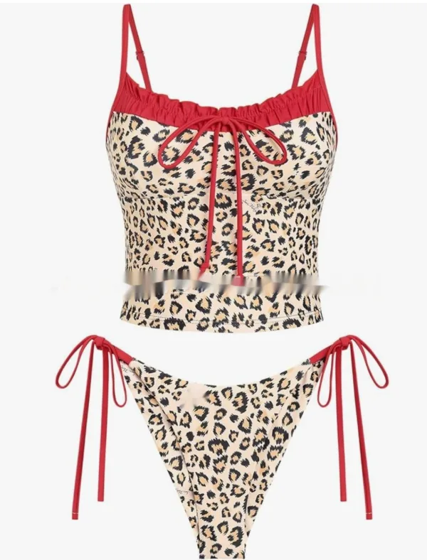Contrast Strap Leopard Print Bikini Set