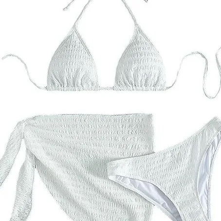 Lace-Up Three-Piece Bikini Set