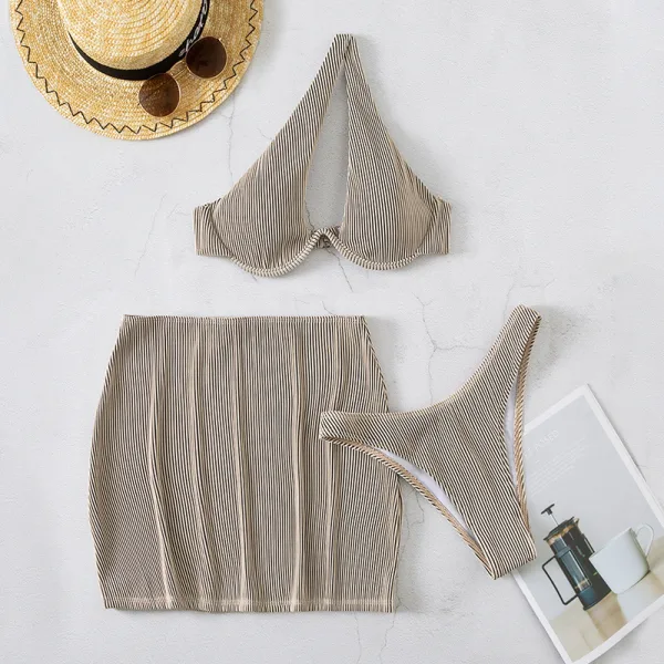 Three-Piece Bikini Set with Matching Skirt