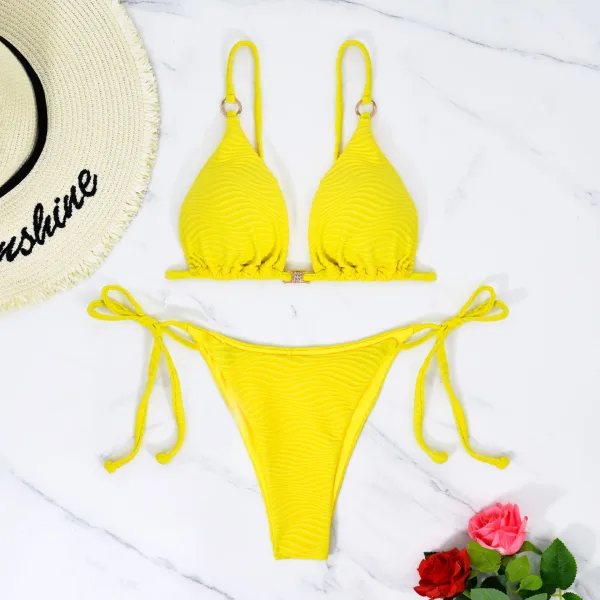 Wavy Edge Triangle Bikini Set with Lace-Up Detail