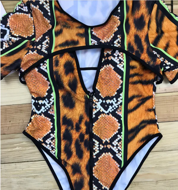 Short Sleeve Printed One-Piece Swimsuit
