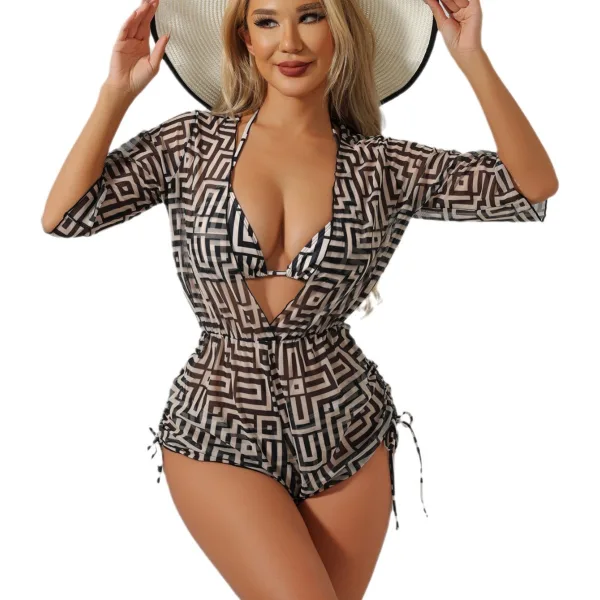 Three-Piece Bikini and Cover-Up Set in Black