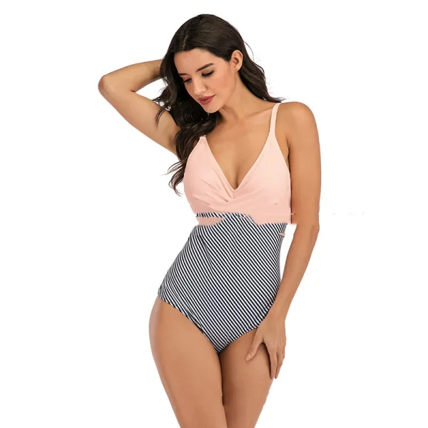 Floral Print One-Piece Swimsuit with Contrast Detailing