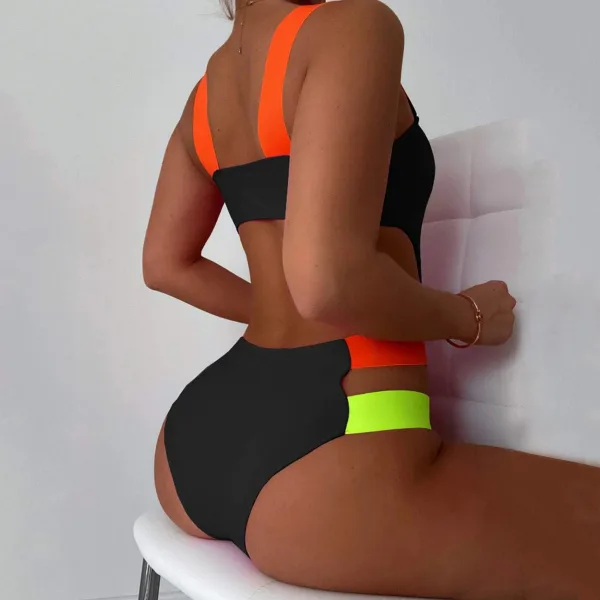 Spliced Colour-Block One-Piece Swimsuit
