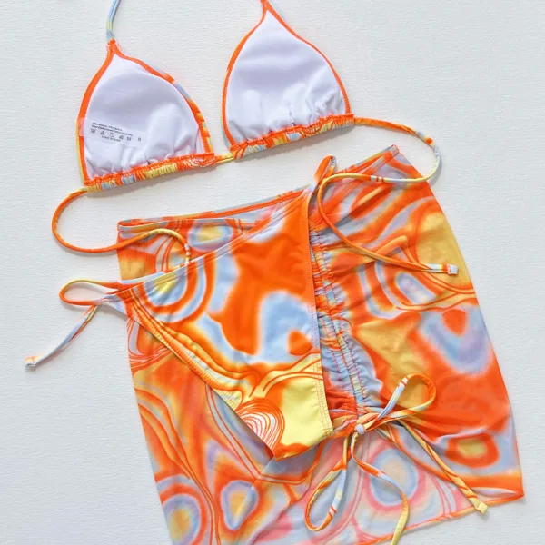 Sunset Three-Piece Bikini and Sarong Set