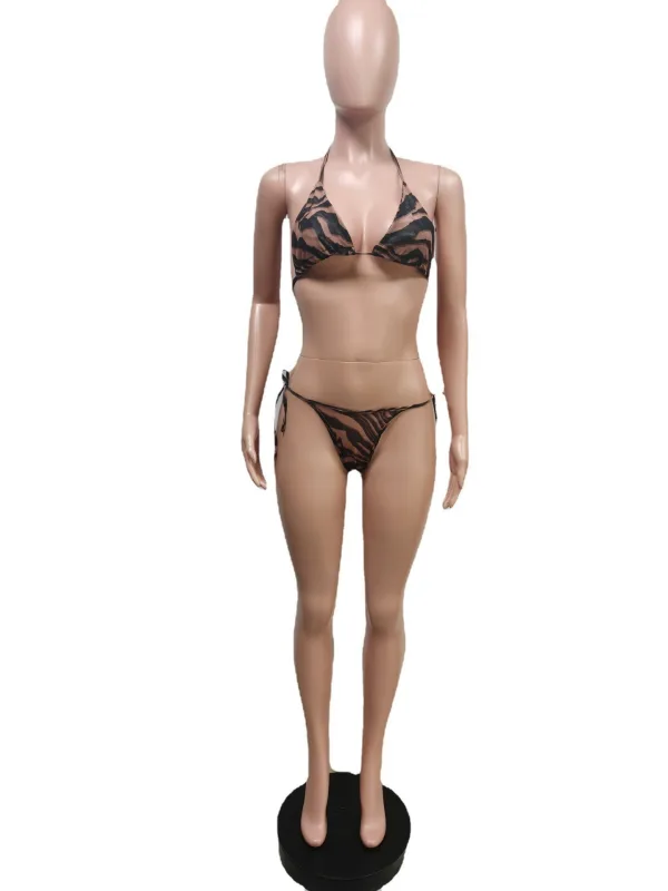 Three-Piece Mesh Print Bikini Set