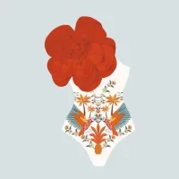 White Red Flower Swimsuit
