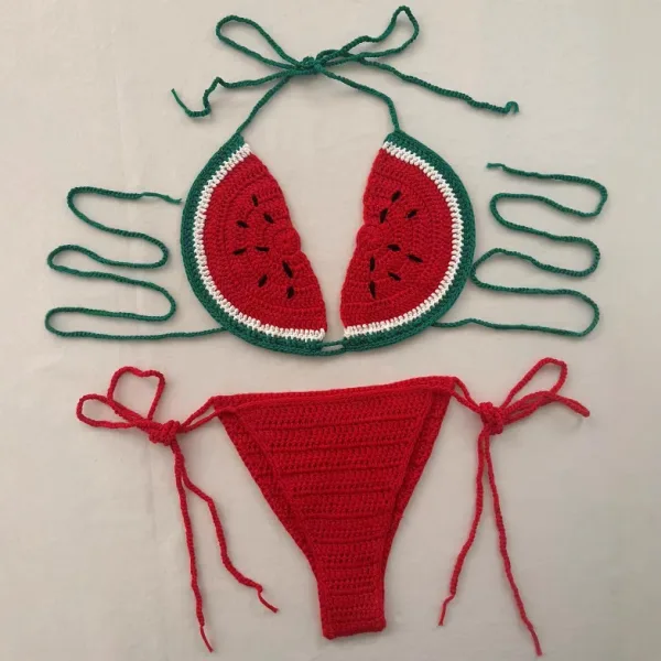Crochet Lace-Up Two-Piece Bikini Set