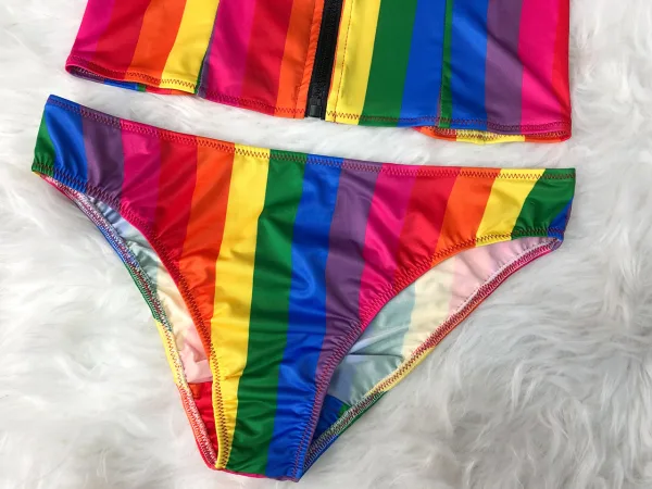 Rainbow Stripe Zipper Bikini Set