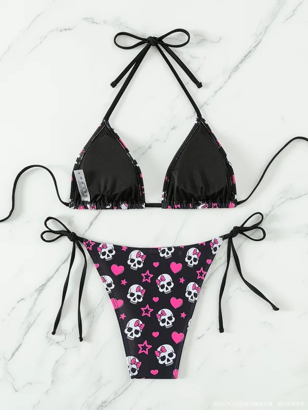 Arachnid Print Triangle Bikini Set