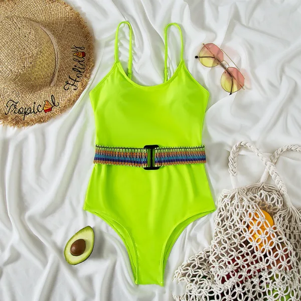 Minimalist Solid Green One-Piece Swimsuit