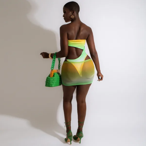 Smudge Print Two-Piece Bikini and Skirt Set