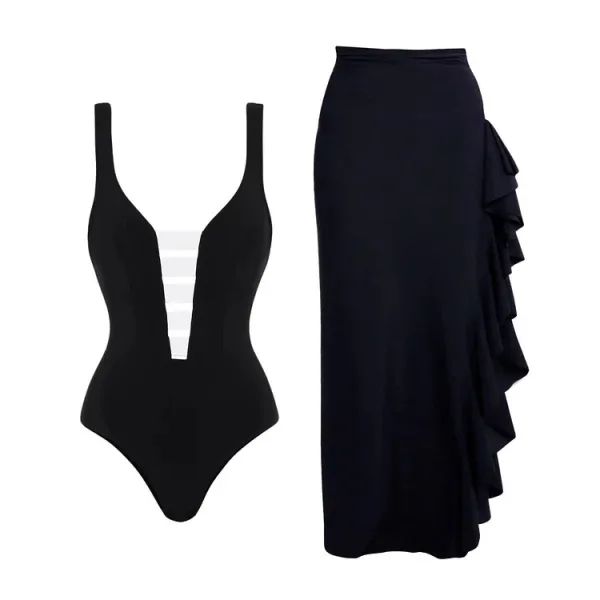 Monochrome V-Neck One-Piece Swimsuit