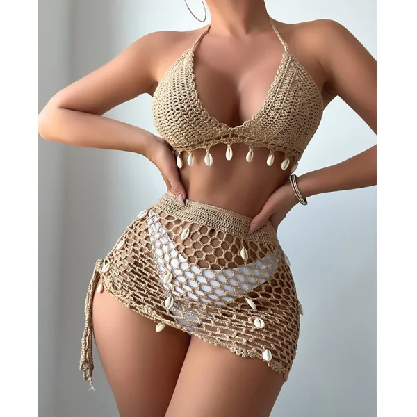 Shell Cutout Halter Bikini Set
