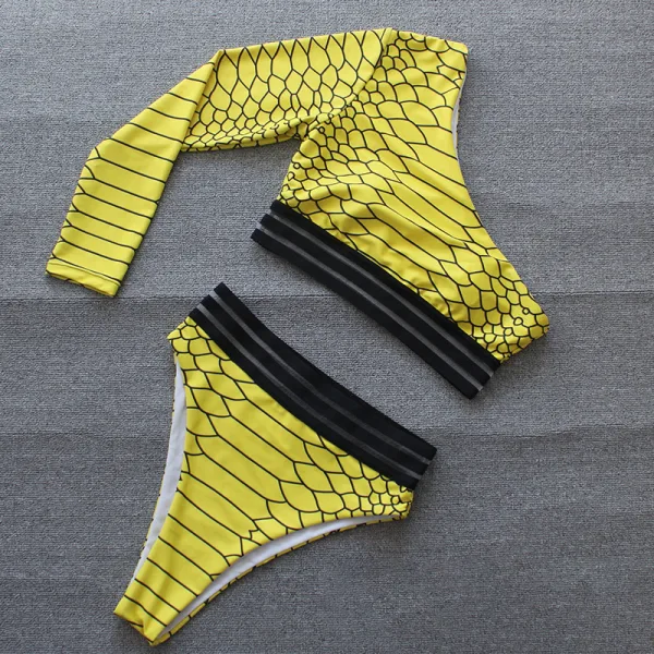 Serpent Print One-Shoulder Long Sleeve Bikini Set