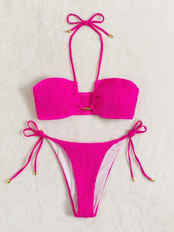Smocked Tie-Side Bikini Set