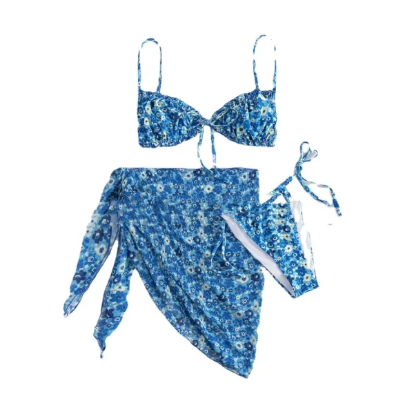 Aurelia Floral Three-Piece Bikini and Sarong Set