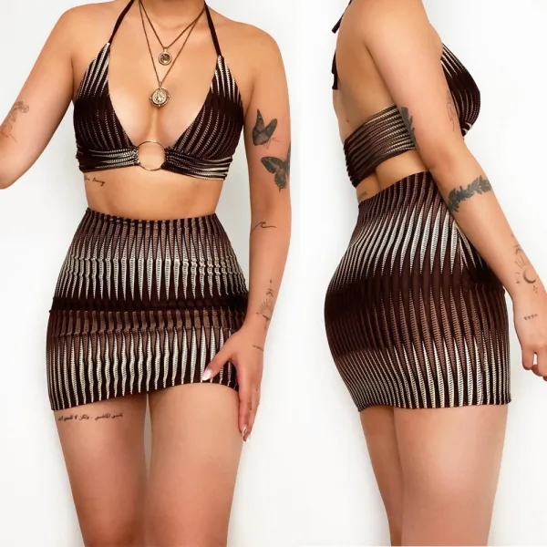 Printed Halter Bikini and Mini Skirt Set