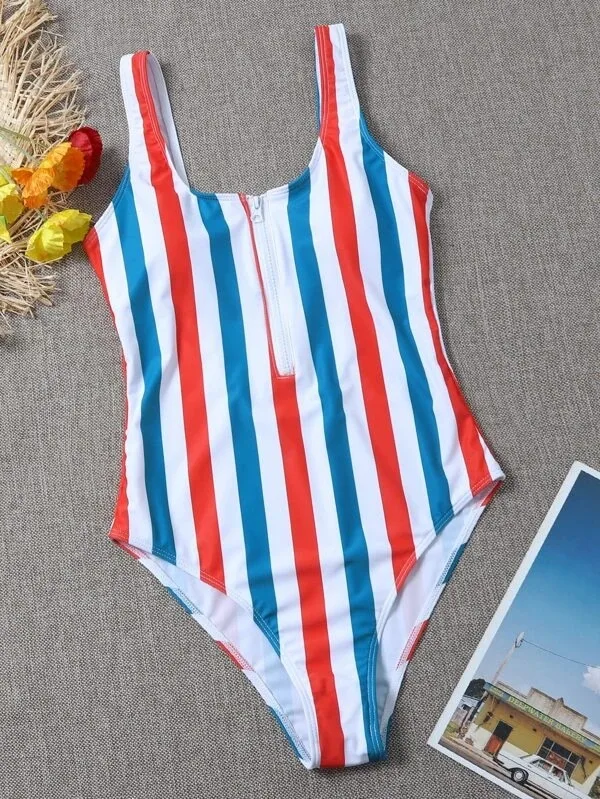 Luna Striped Zip-Front One-Piece Swimsuit