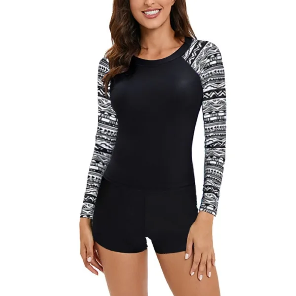 Spliced Long-Sleeve Two-Piece Swimsuit