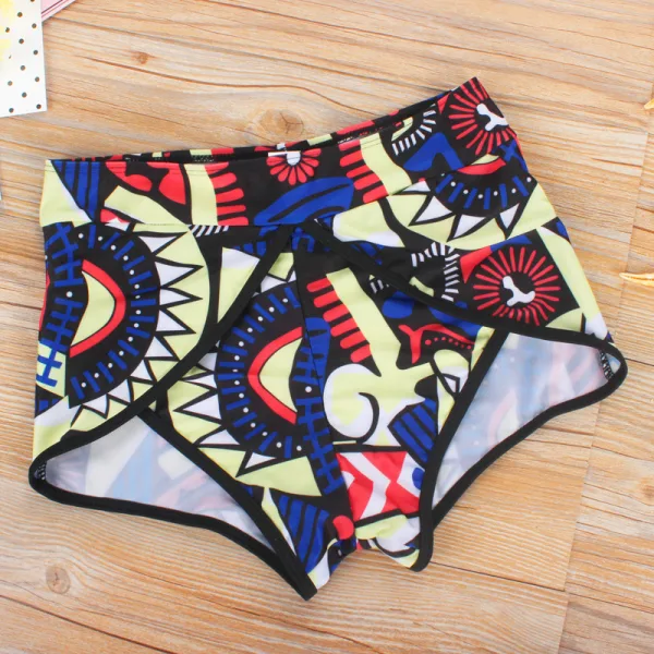 Printed Mesh-Paneled High-Waisted Bikini Set