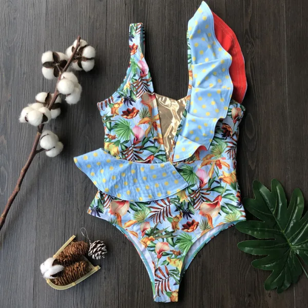 Floral Print Open-Back One-Piece Swimsuit