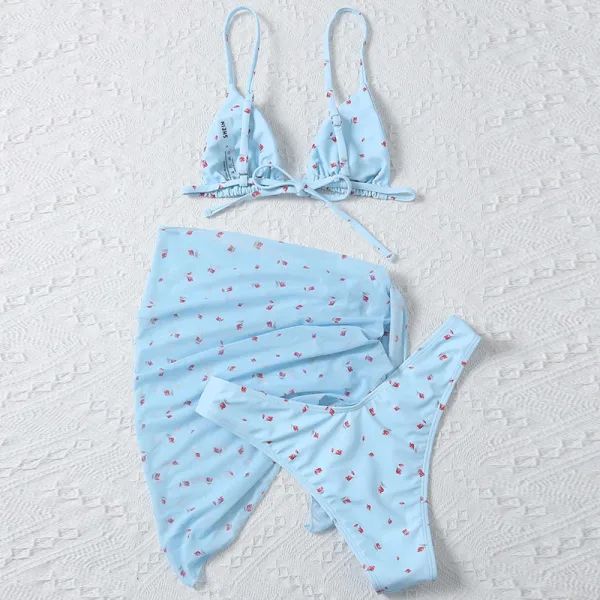 Coastal Printed Three-Piece Bikini Set