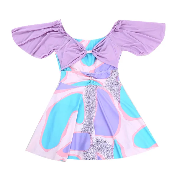 Floral Bowknot One-Piece Skirt Swimsuit